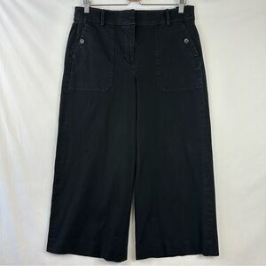 J Crew Cropped Pants 12 Black Wide Leg Chinos Button Pockets High Rise